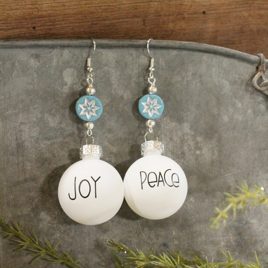 Czech Snowflakes W/Holiday Greeting Ornament Earrings