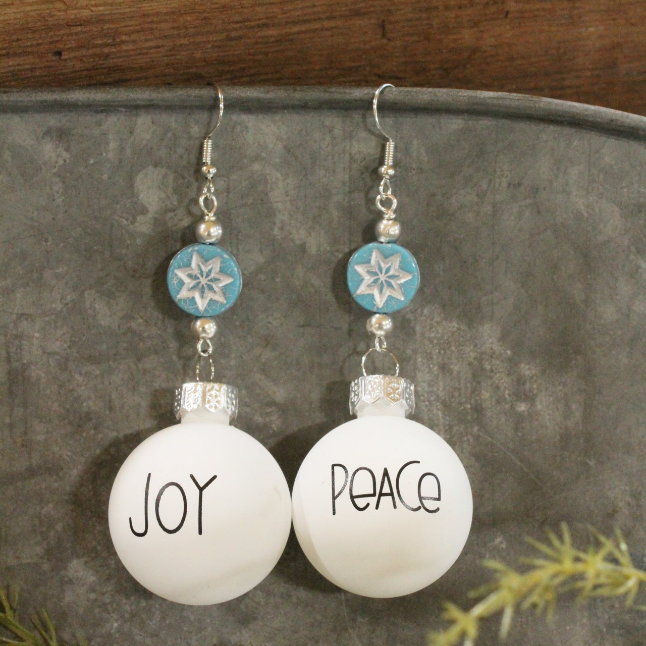 Czech Snowflakes W/Holiday Greeting Ornament Earrings