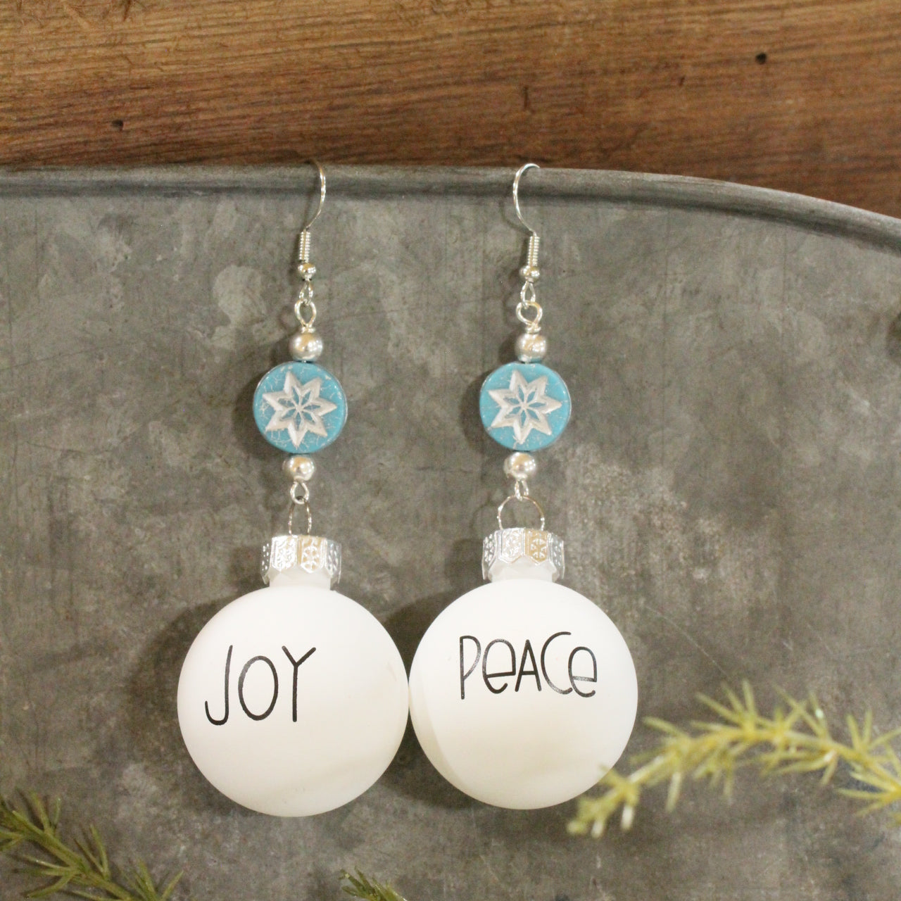 Czech Snowflakes W/Holiday Greeting Ornament Earrings