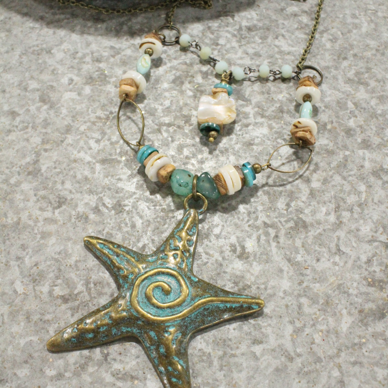 Vintage Patina Star & Shell Layered Necklace