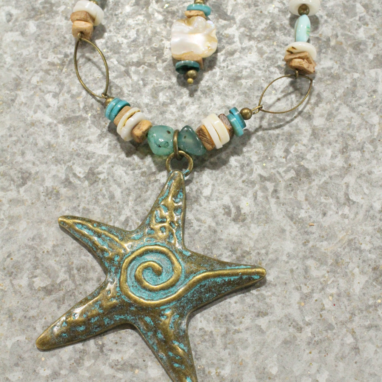 Vintage Patina Star & Shell Layered Necklace