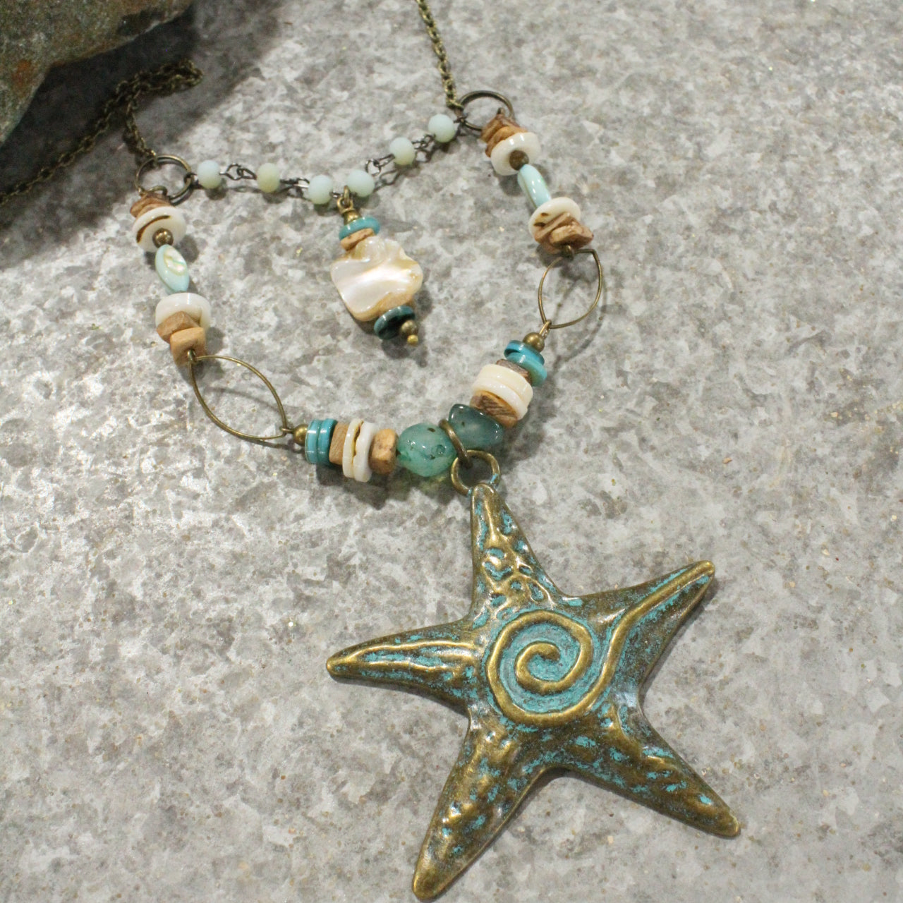 Vintage Patina Star & Shell Layered Necklace