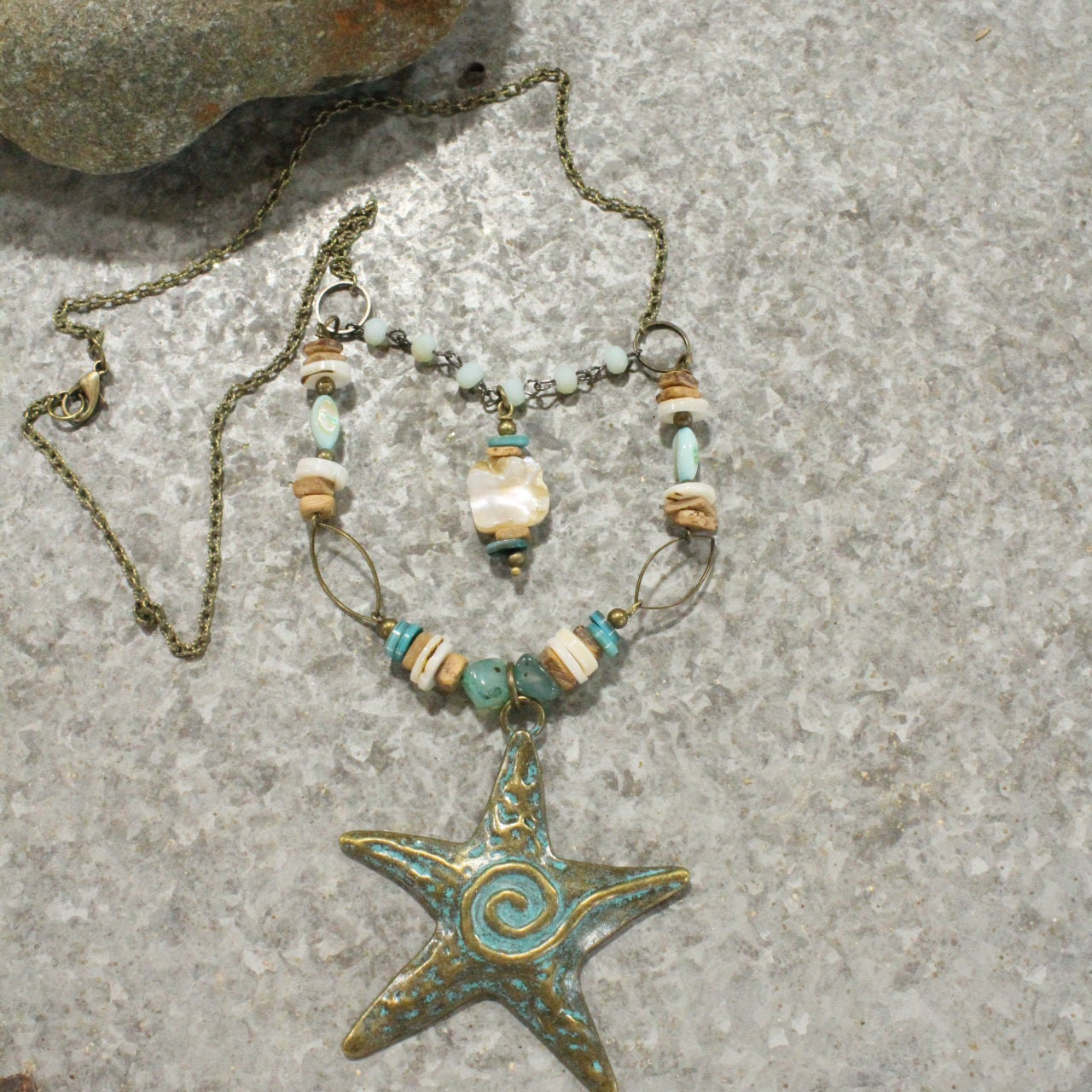 Vintage Patina Star & Shell Layered Necklace