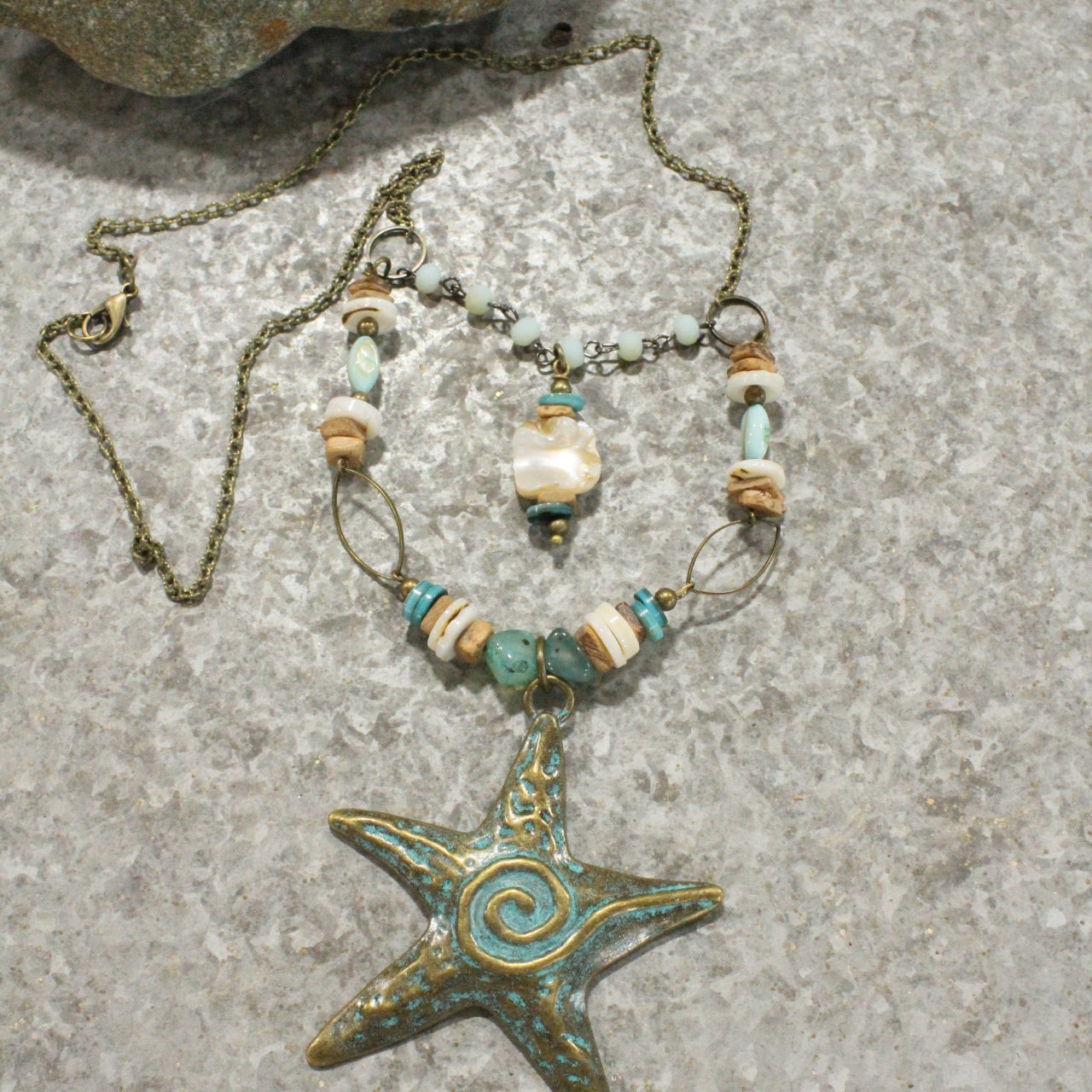 Vintage Patina Star & Shell Layered Necklace