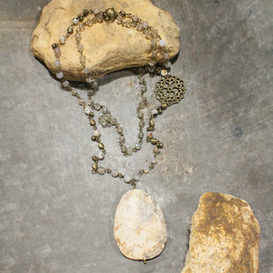Bohemian Layered Ancient Stone Drop Necklace