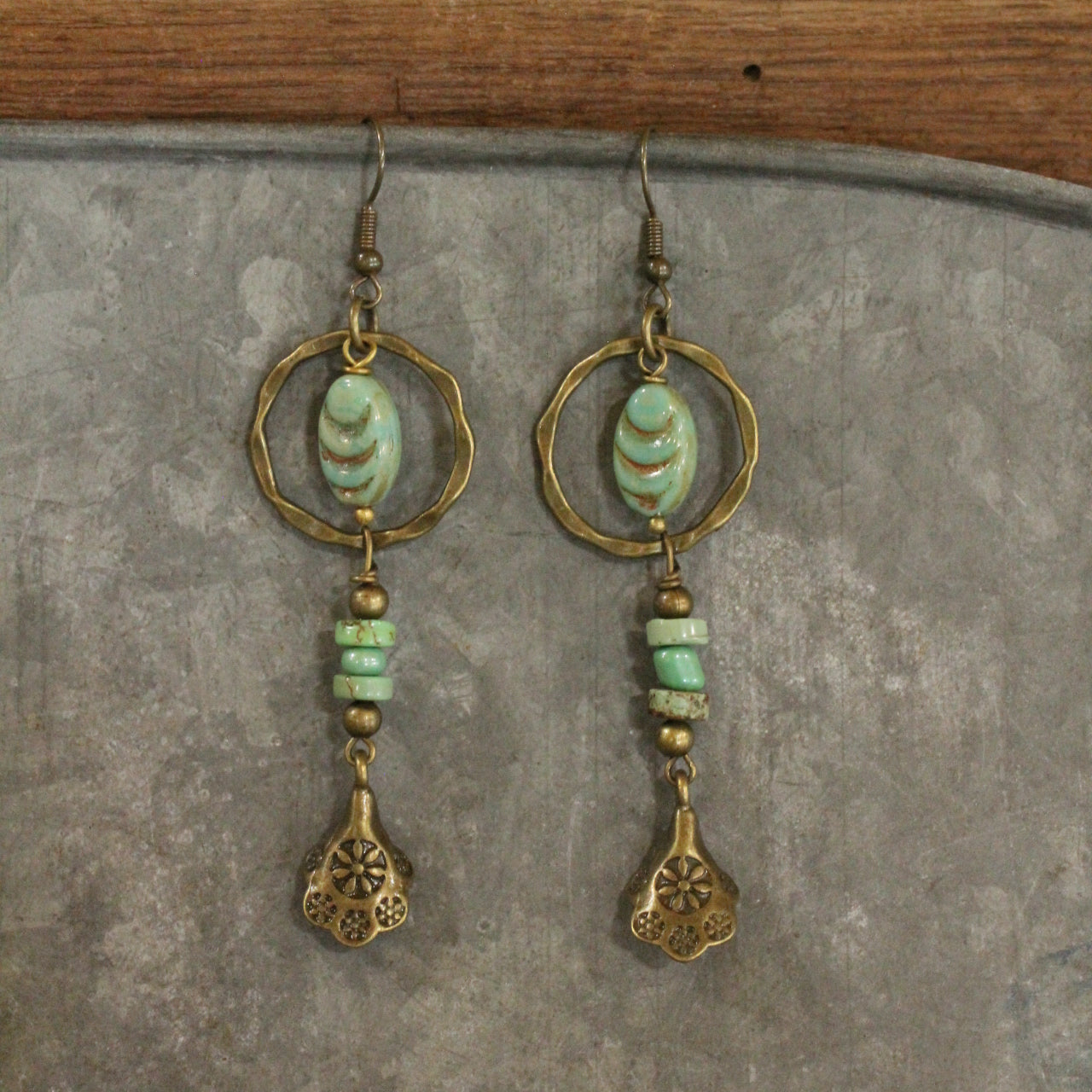 Czech Glass Ethnic Bronze Dangle Earrings