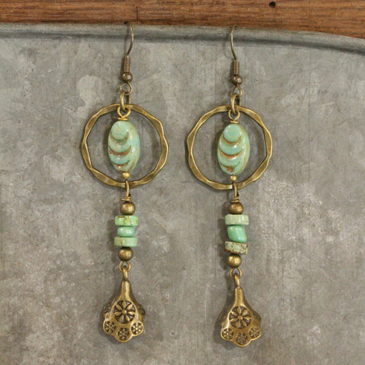 Czech Glass Ethnic Bronze Dangle Earrings