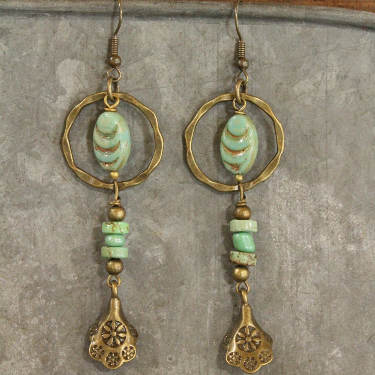 Czech Glass Ethnic Bronze Dangle Earrings