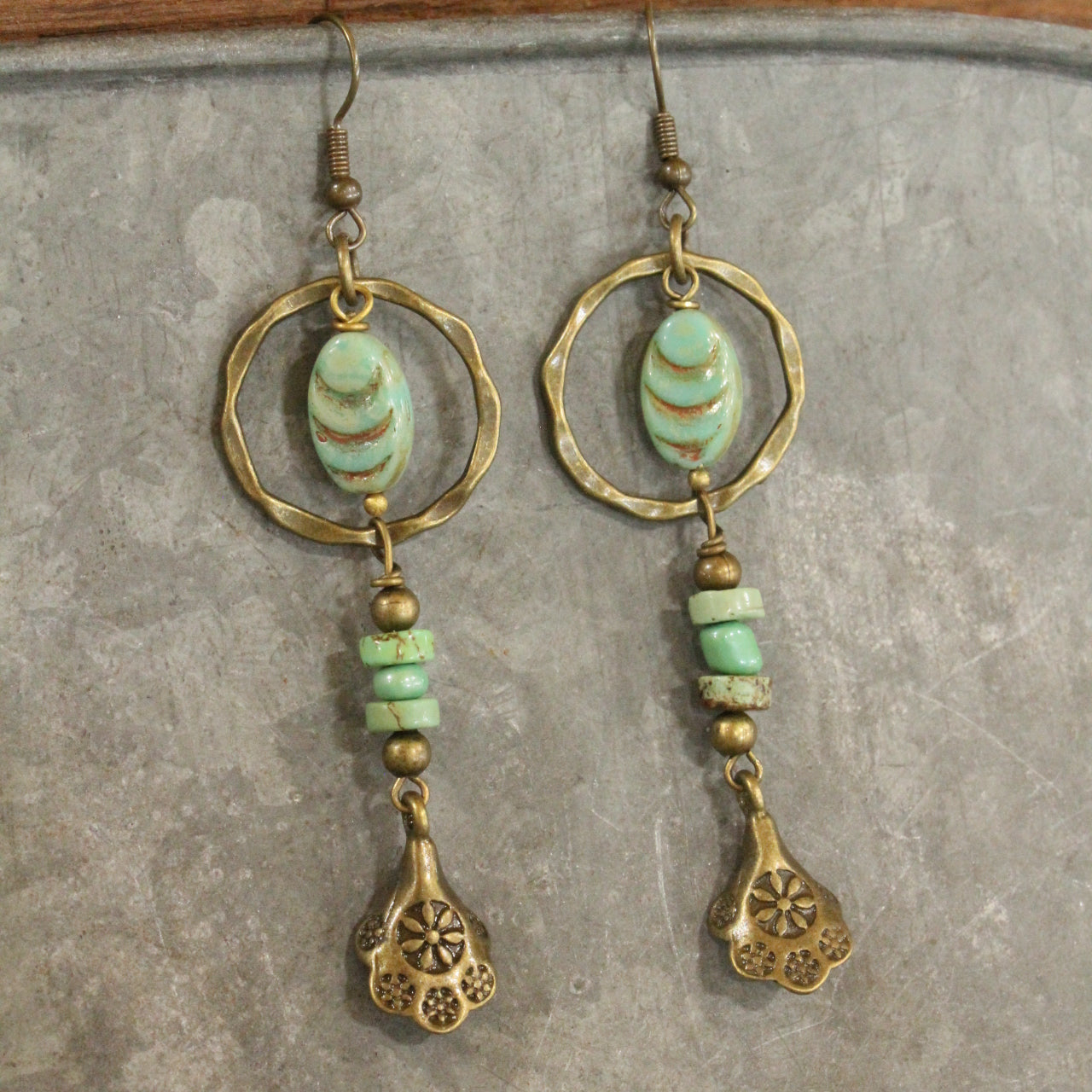 Czech Glass Ethnic Bronze Dangle Earrings