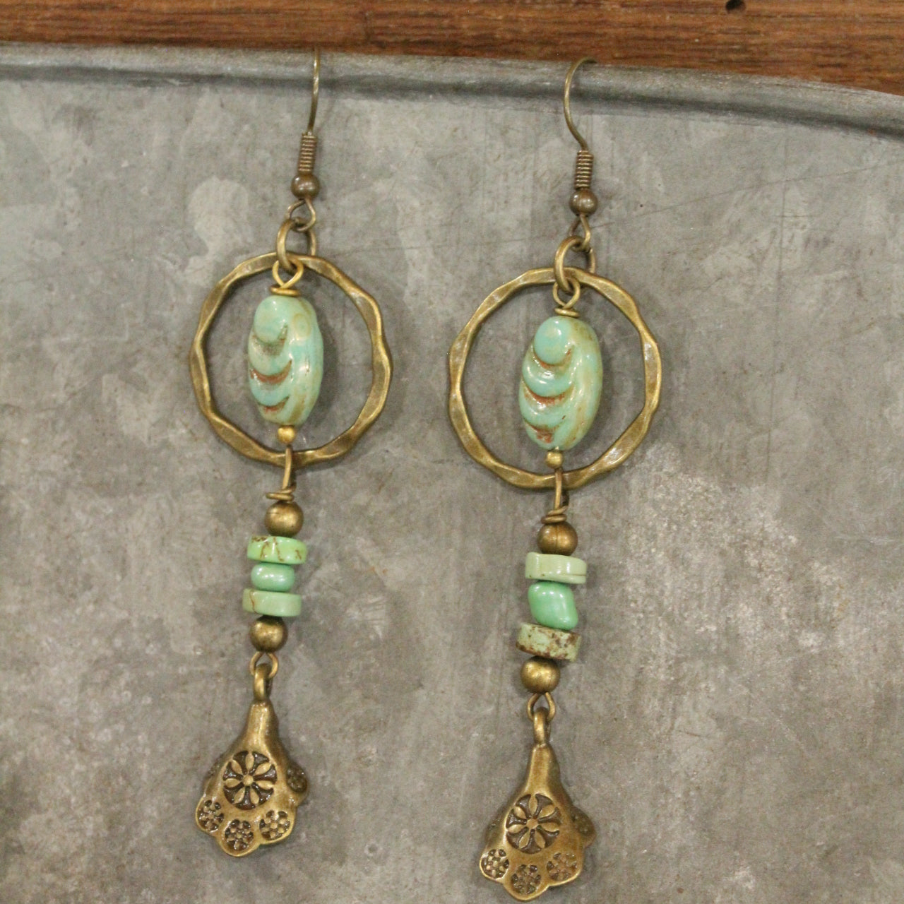 Czech Glass Ethnic Bronze Dangle Earrings