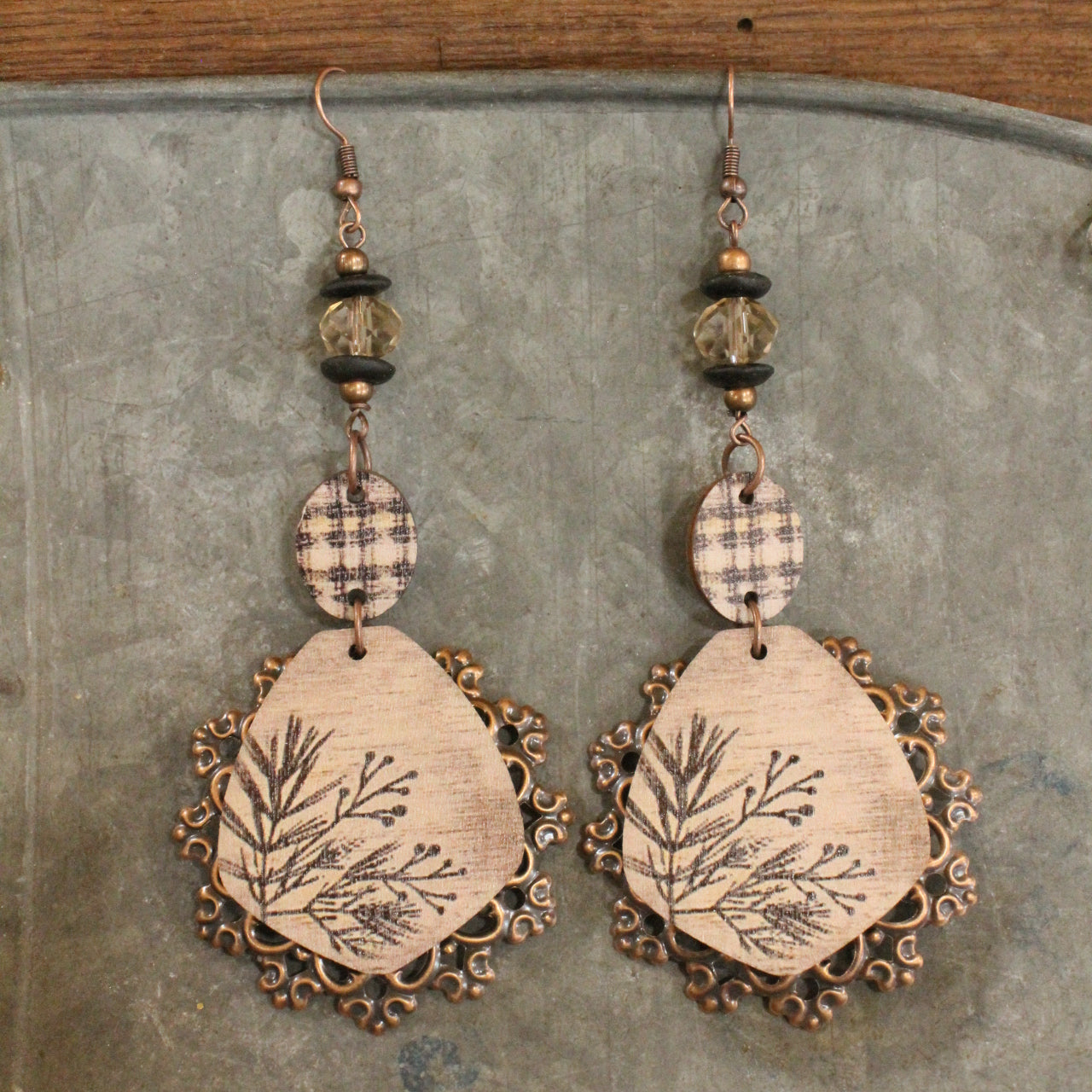 Winter Pine Copper Dangle Earrings