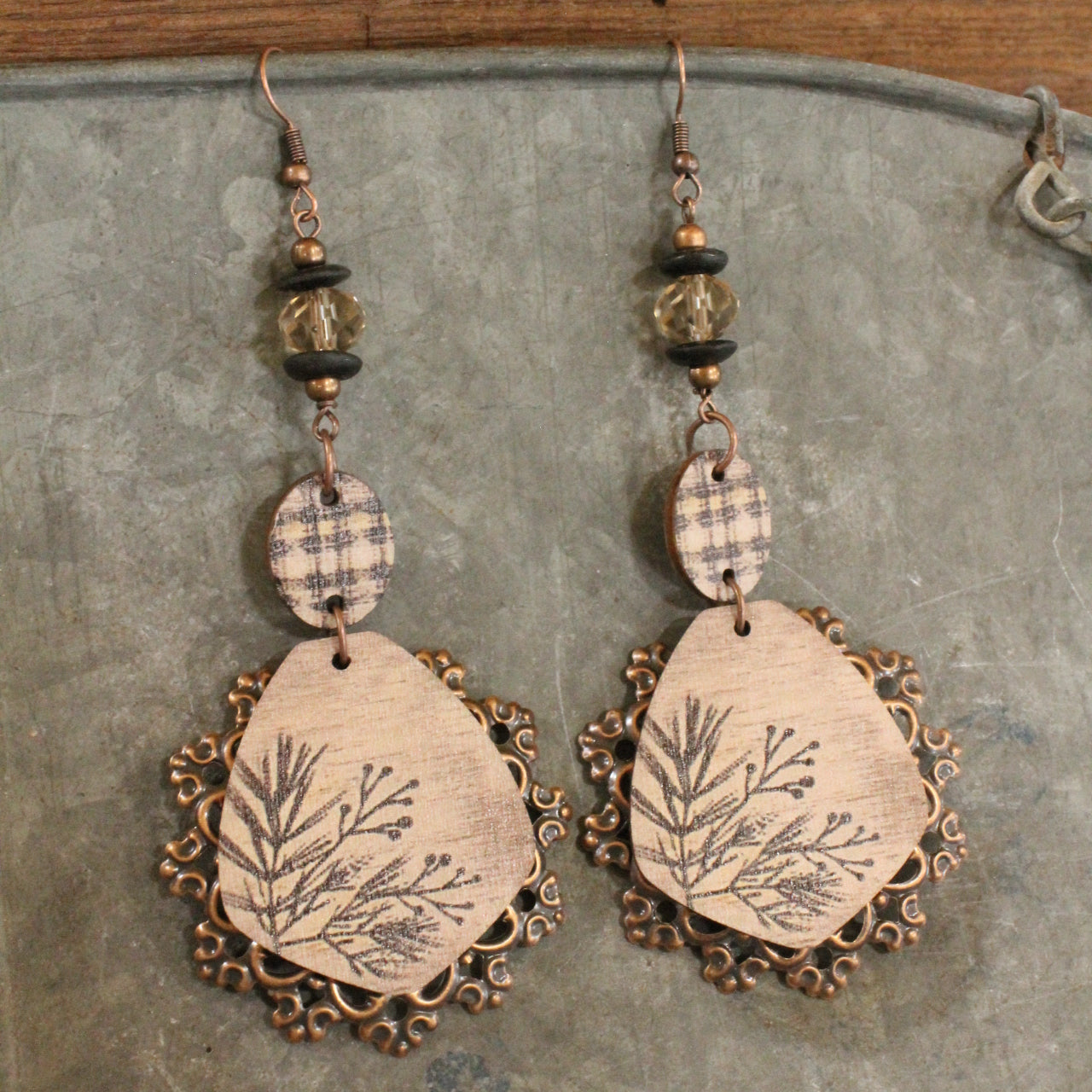 Winter Pine Copper Dangle Earrings