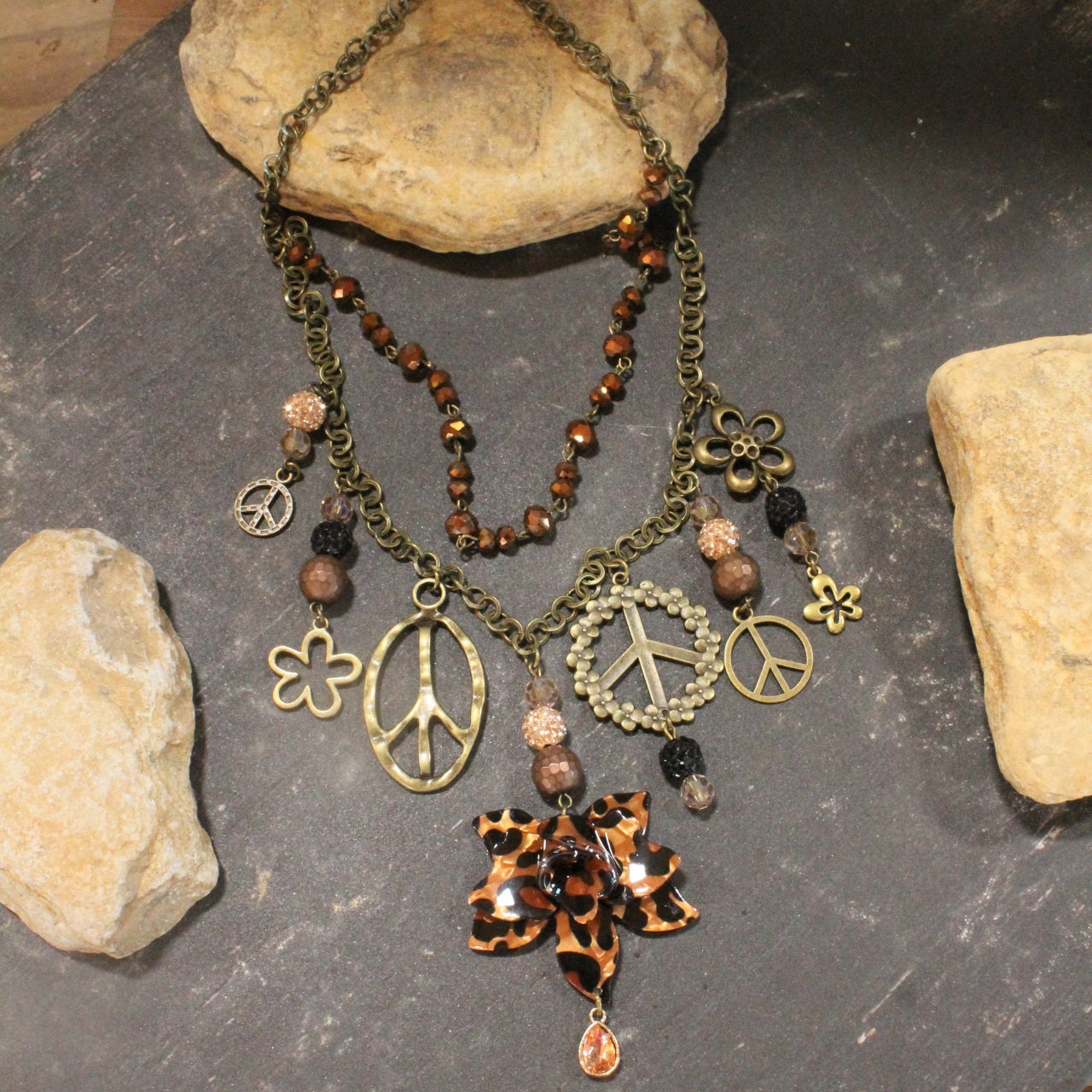 Peace & Flowers Leopard Layered Necklace