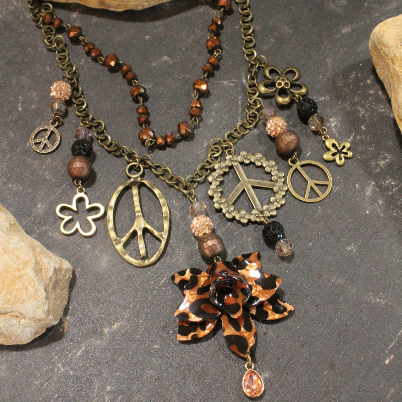 Peace & Flowers Leopard Layered Necklace