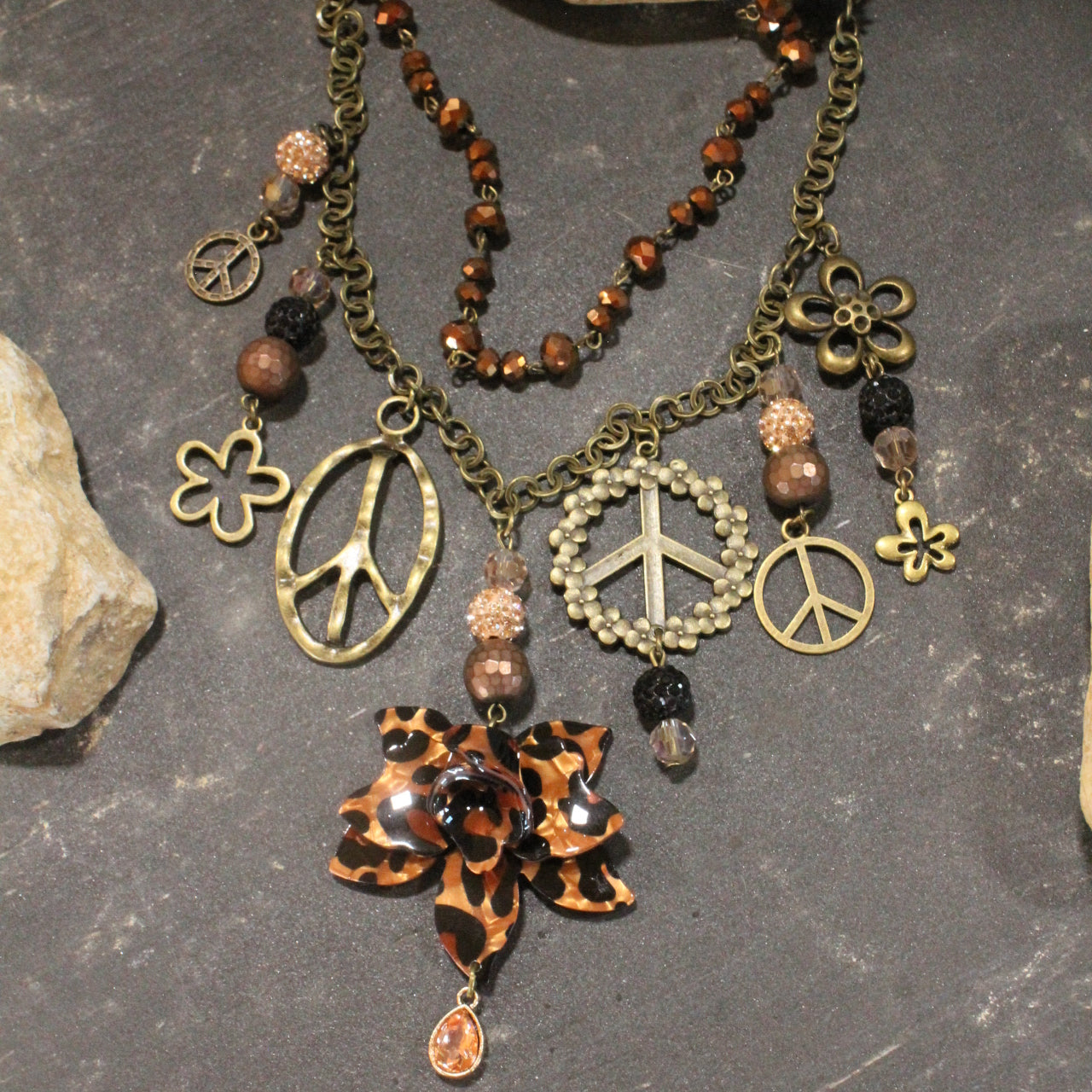 Peace & Flowers Leopard Layered Necklace