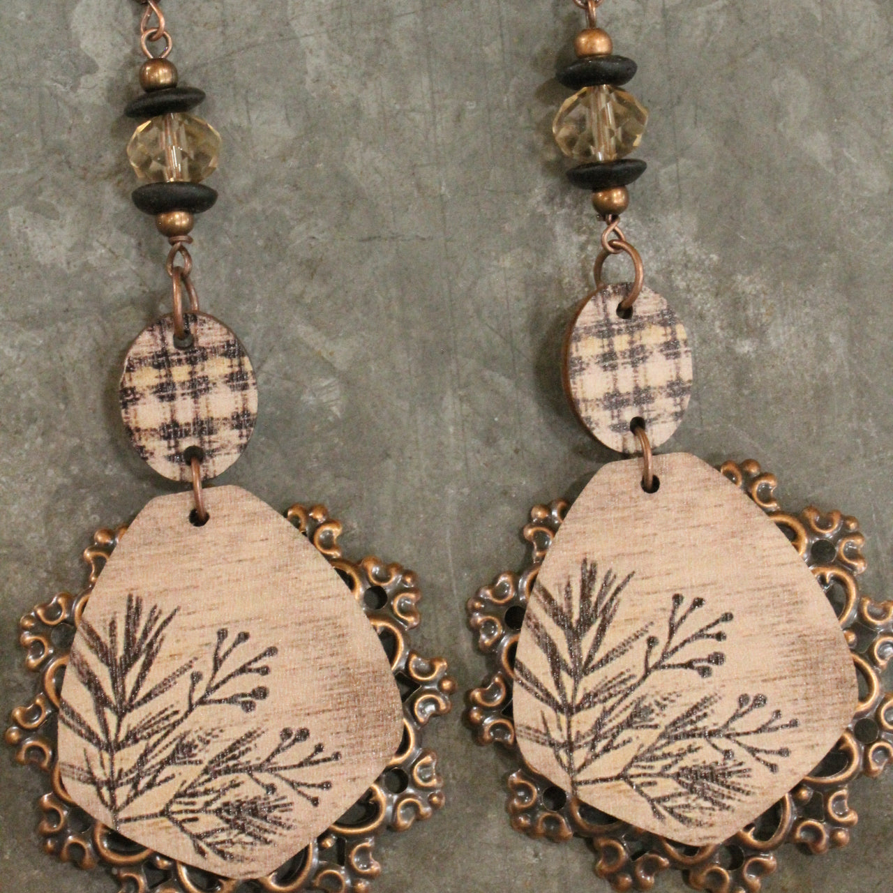 Winter Pine Copper Dangle Earrings