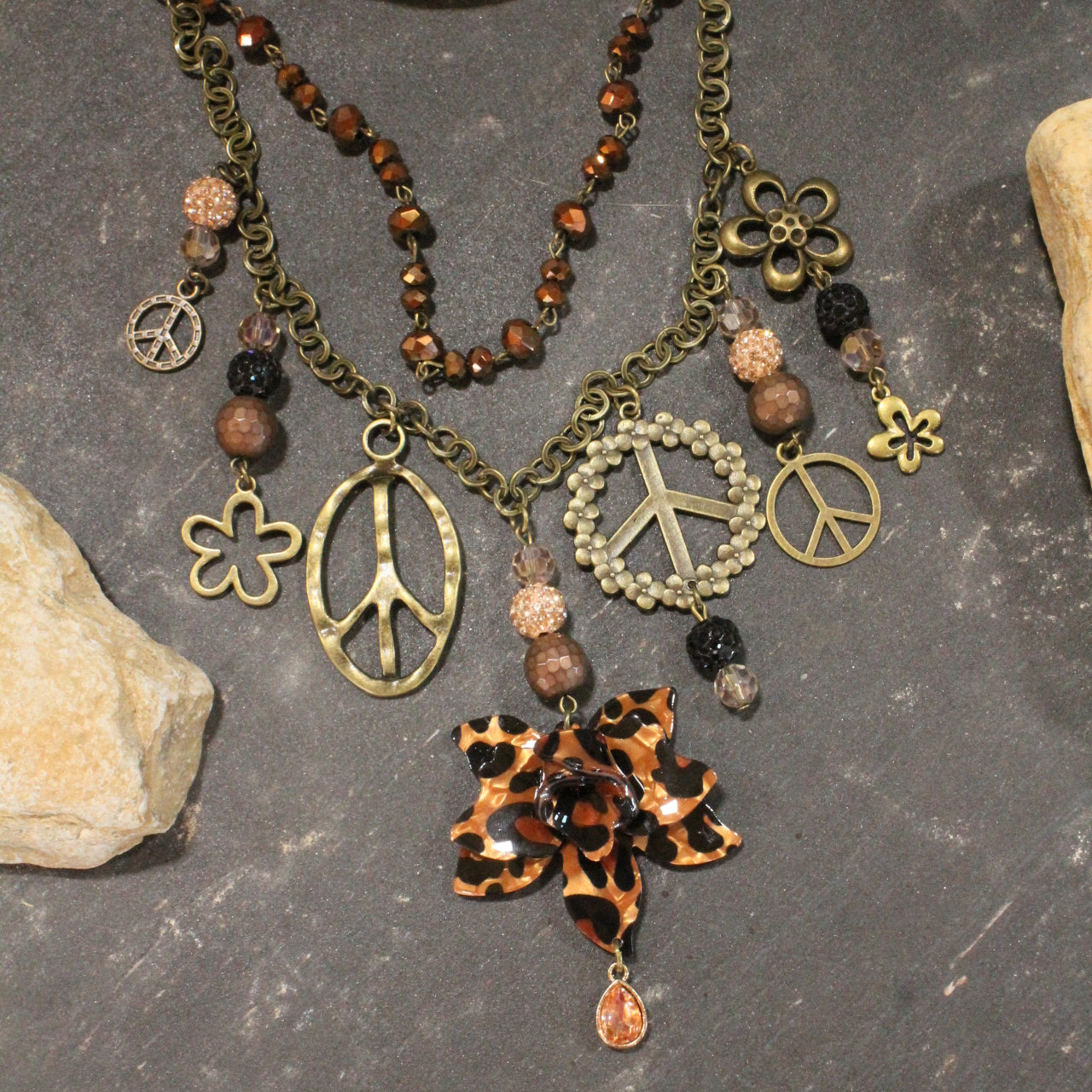 Peace & Flowers Leopard Layered Necklace