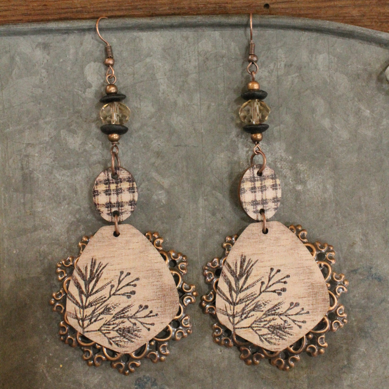 Winter Pine Copper Dangle Earrings