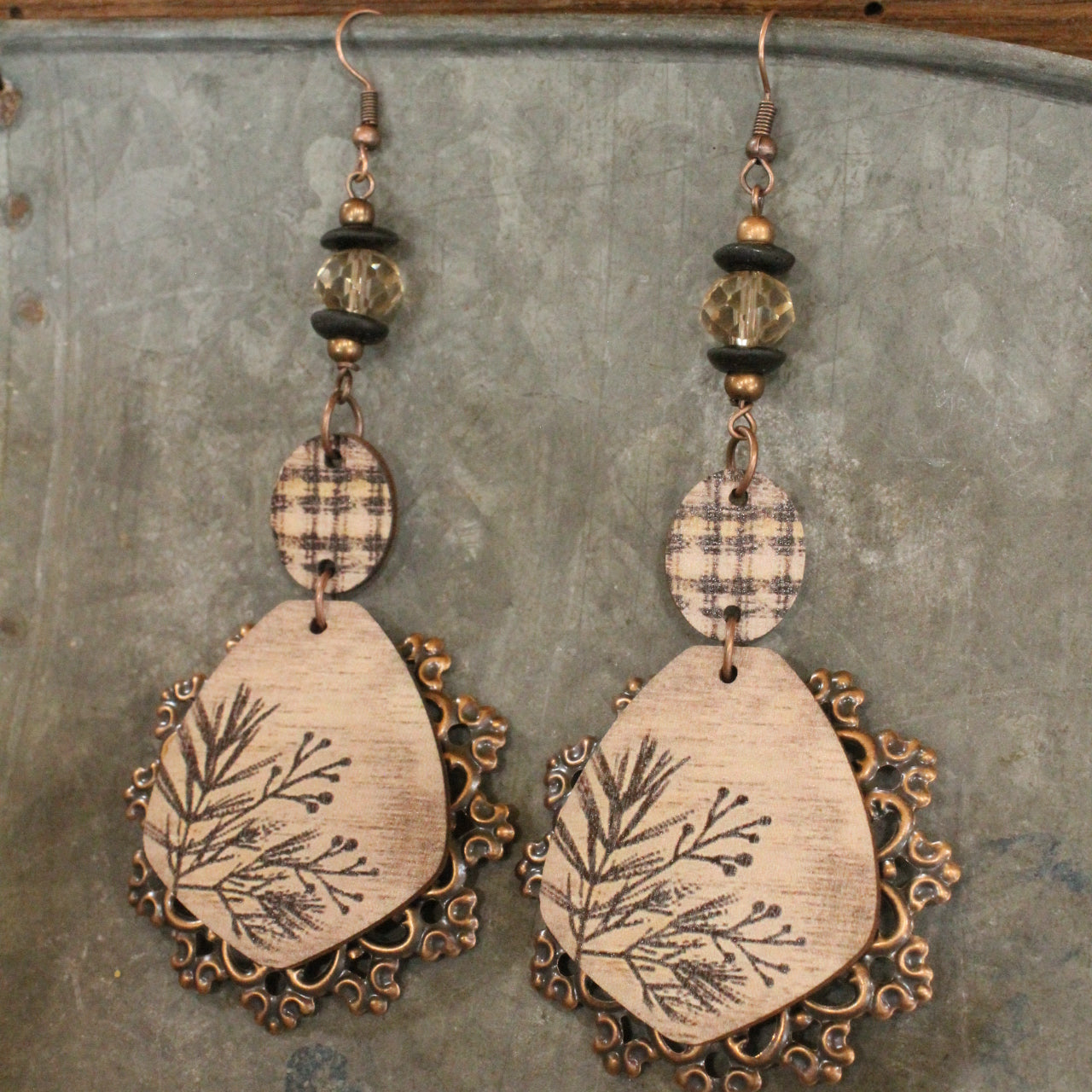 Winter Pine Copper Dangle Earrings