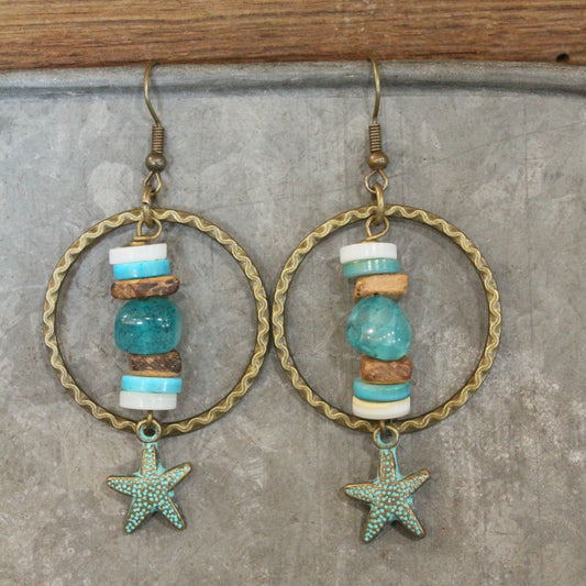 Shell & Star Patina Bronze Dangle Earrings