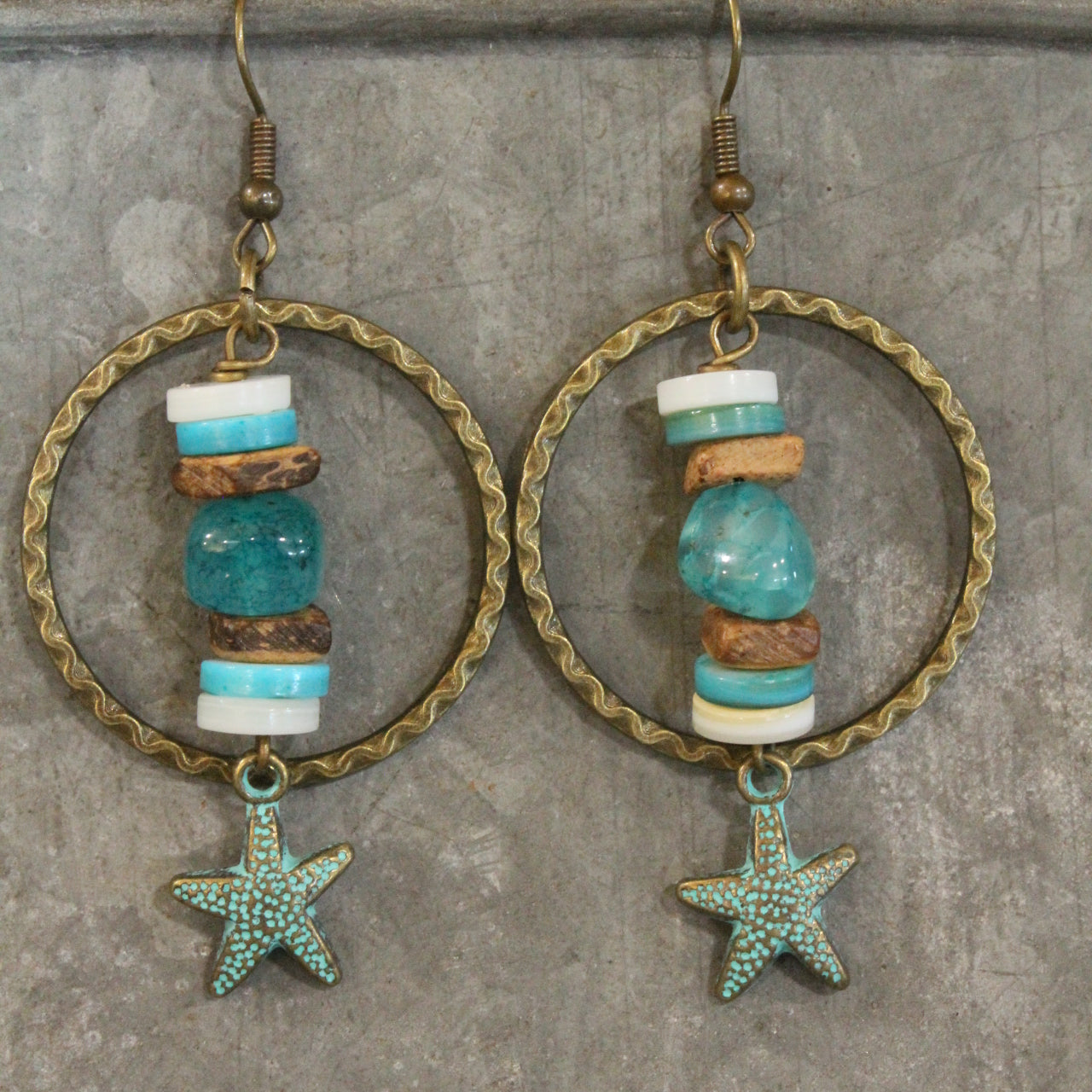 Shell & Star Patina Bronze Dangle Earrings