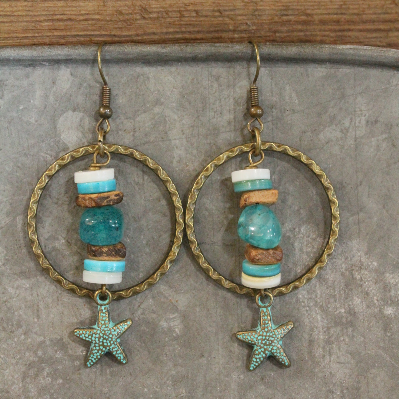 Shell & Star Patina Bronze Dangle Earrings