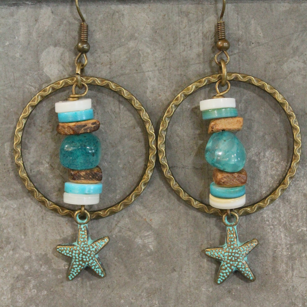 Shell & Star Patina Bronze Dangle Earrings