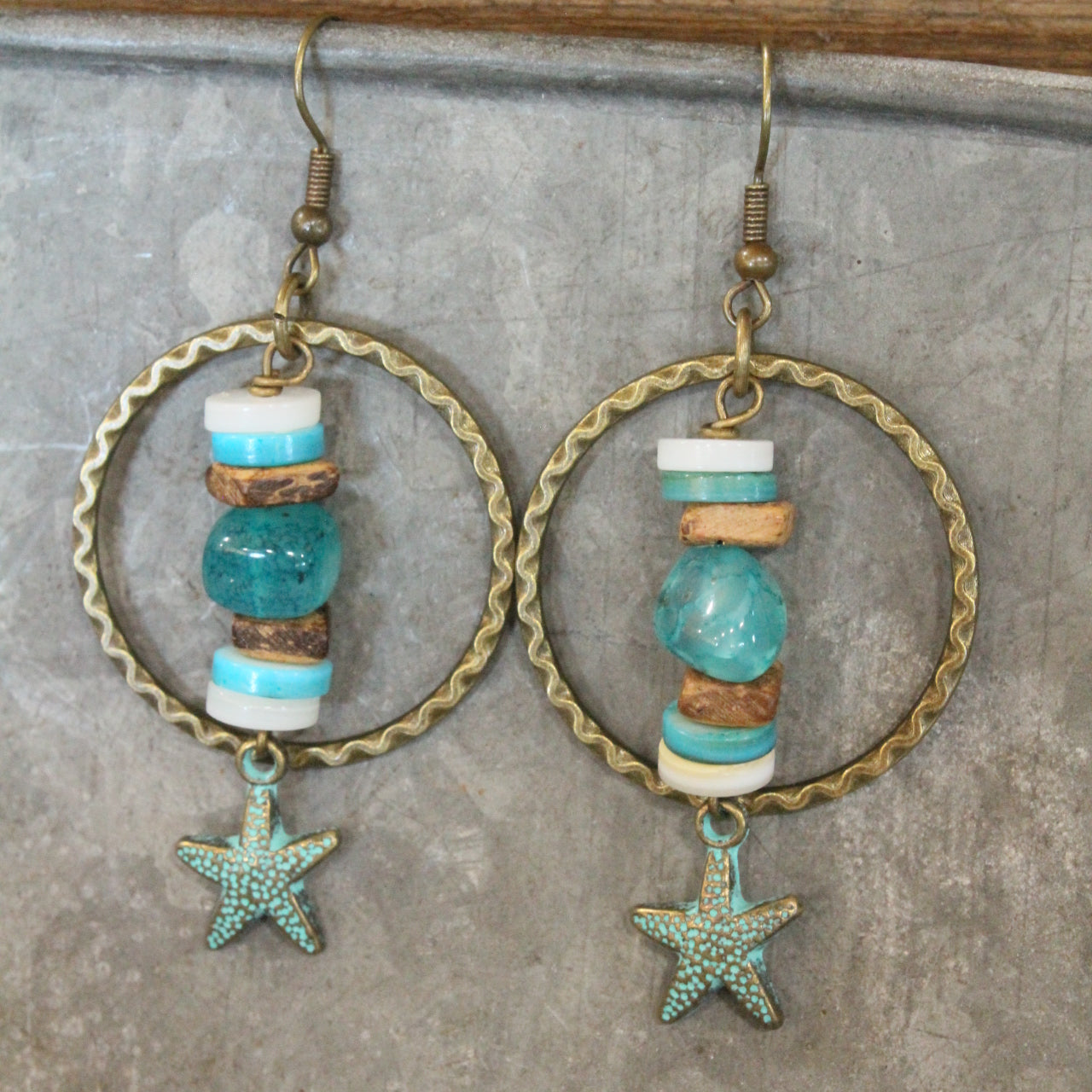 Shell & Star Patina Bronze Dangle Earrings