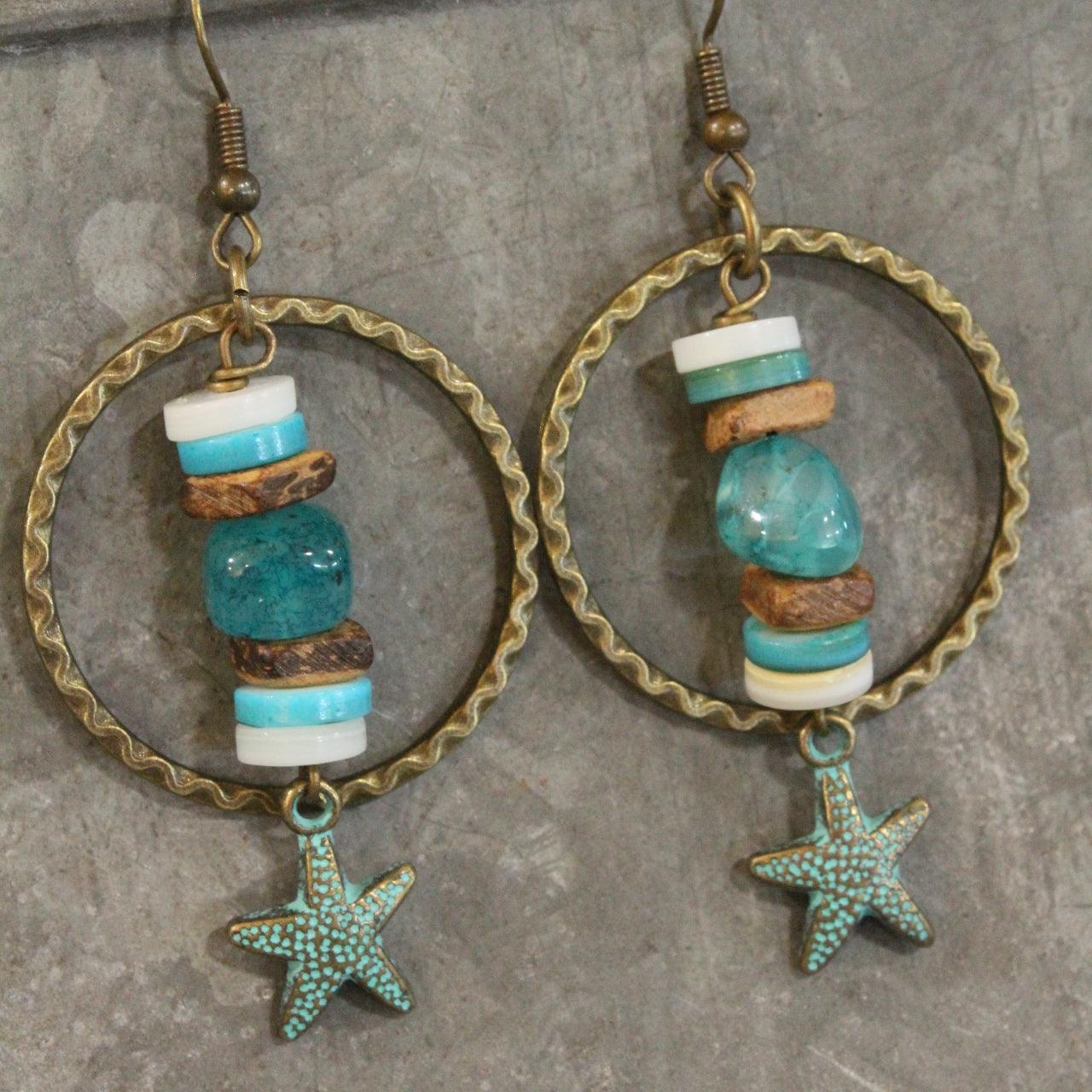 Shell & Star Patina Bronze Dangle Earrings