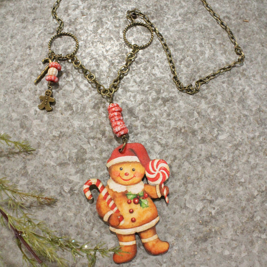 Gingerbread Candy Man Charm Necklace