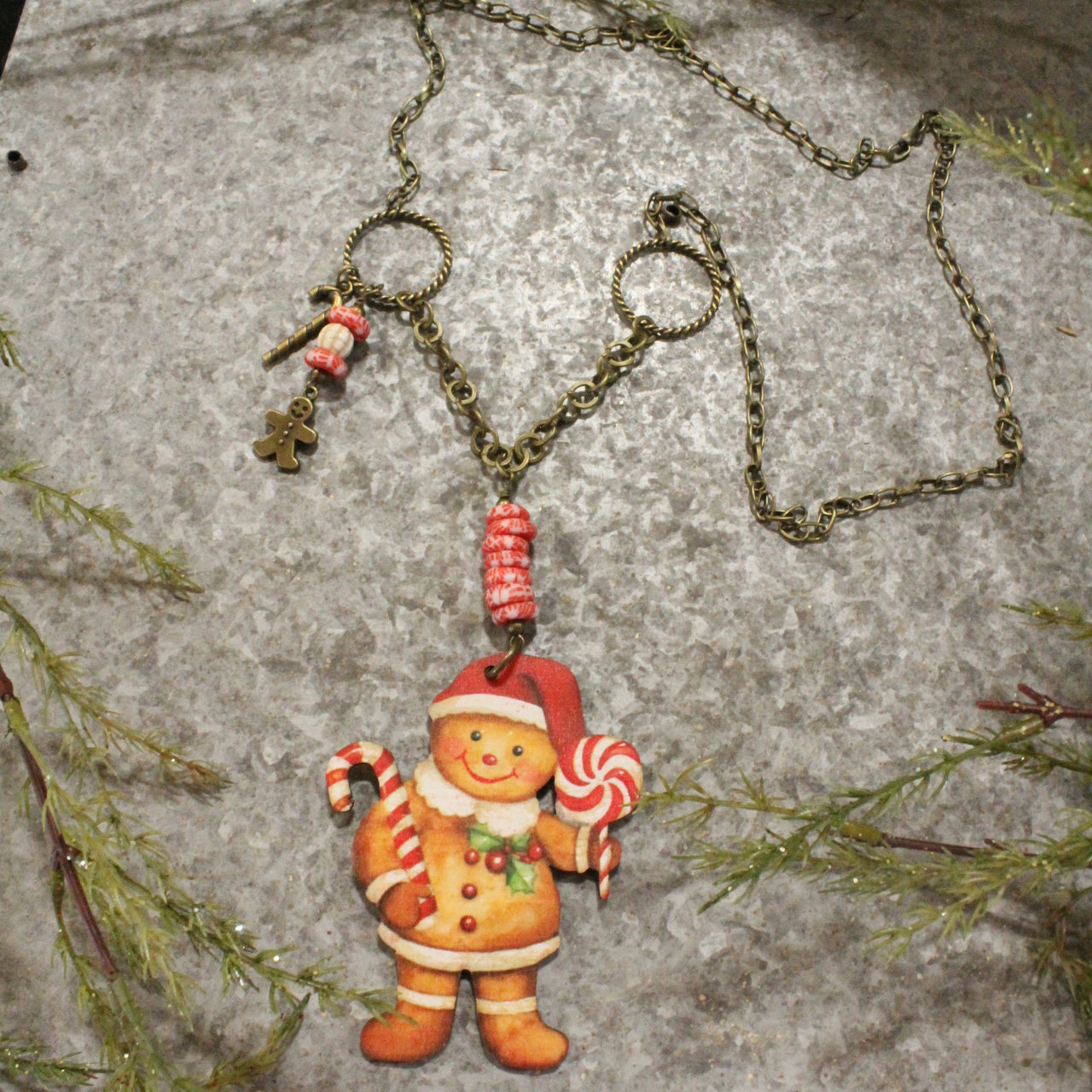 Gingerbread Candy Man Charm Necklace