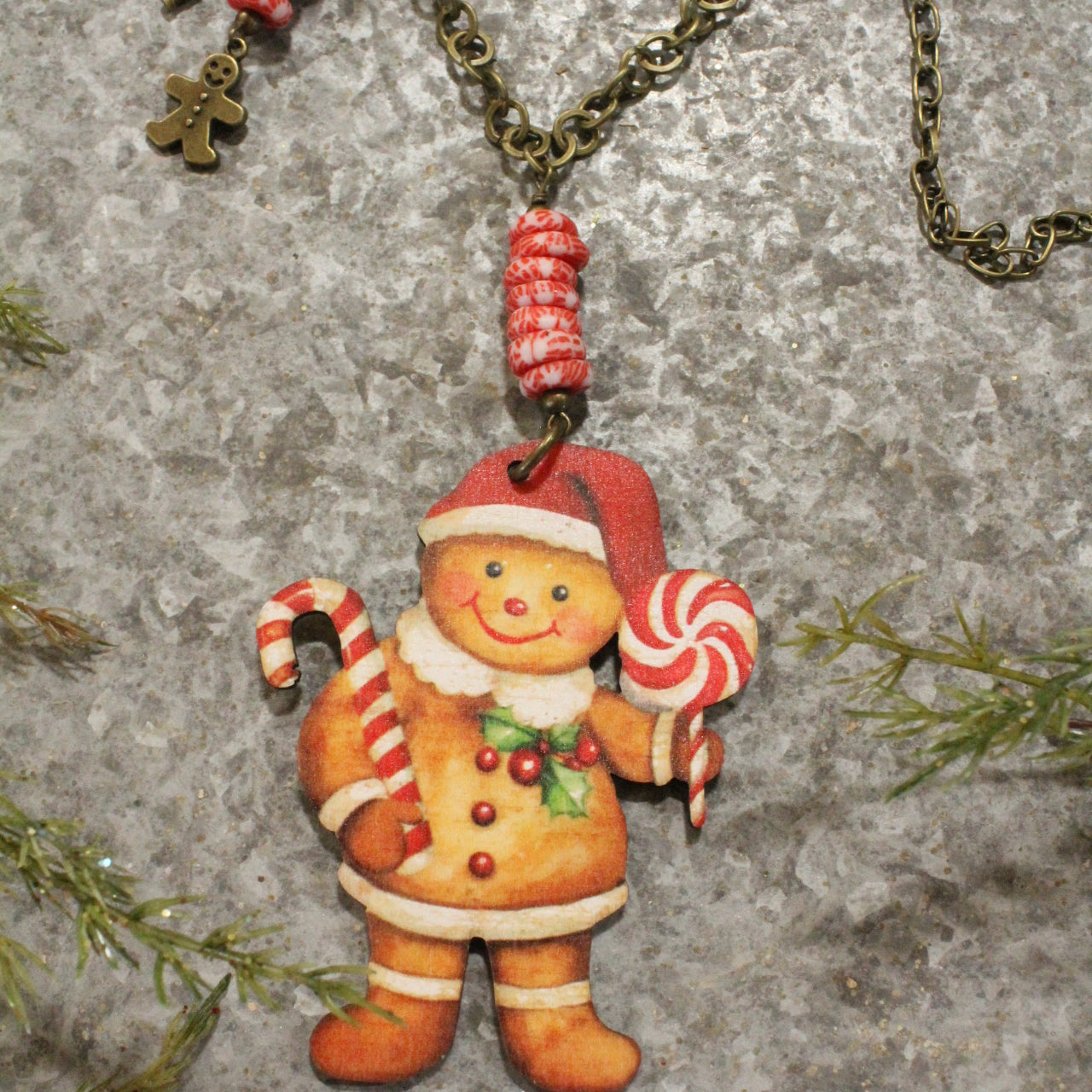 Gingerbread Candy Man Charm Necklace