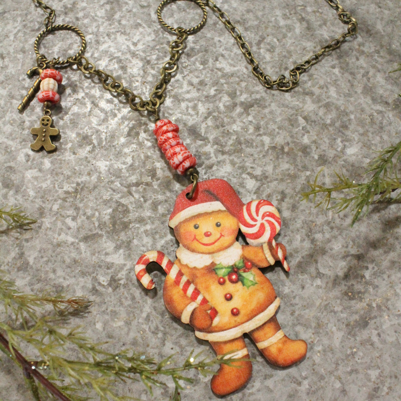 Gingerbread Candy Man Charm Necklace