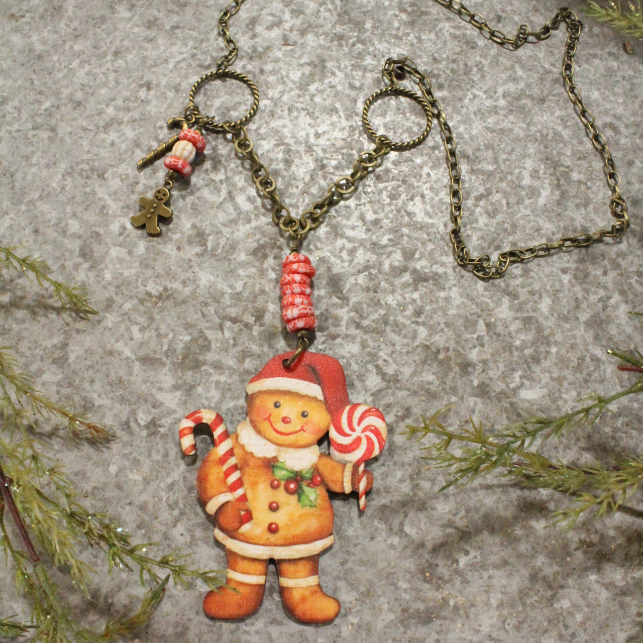 Gingerbread Candy Man Charm Necklace