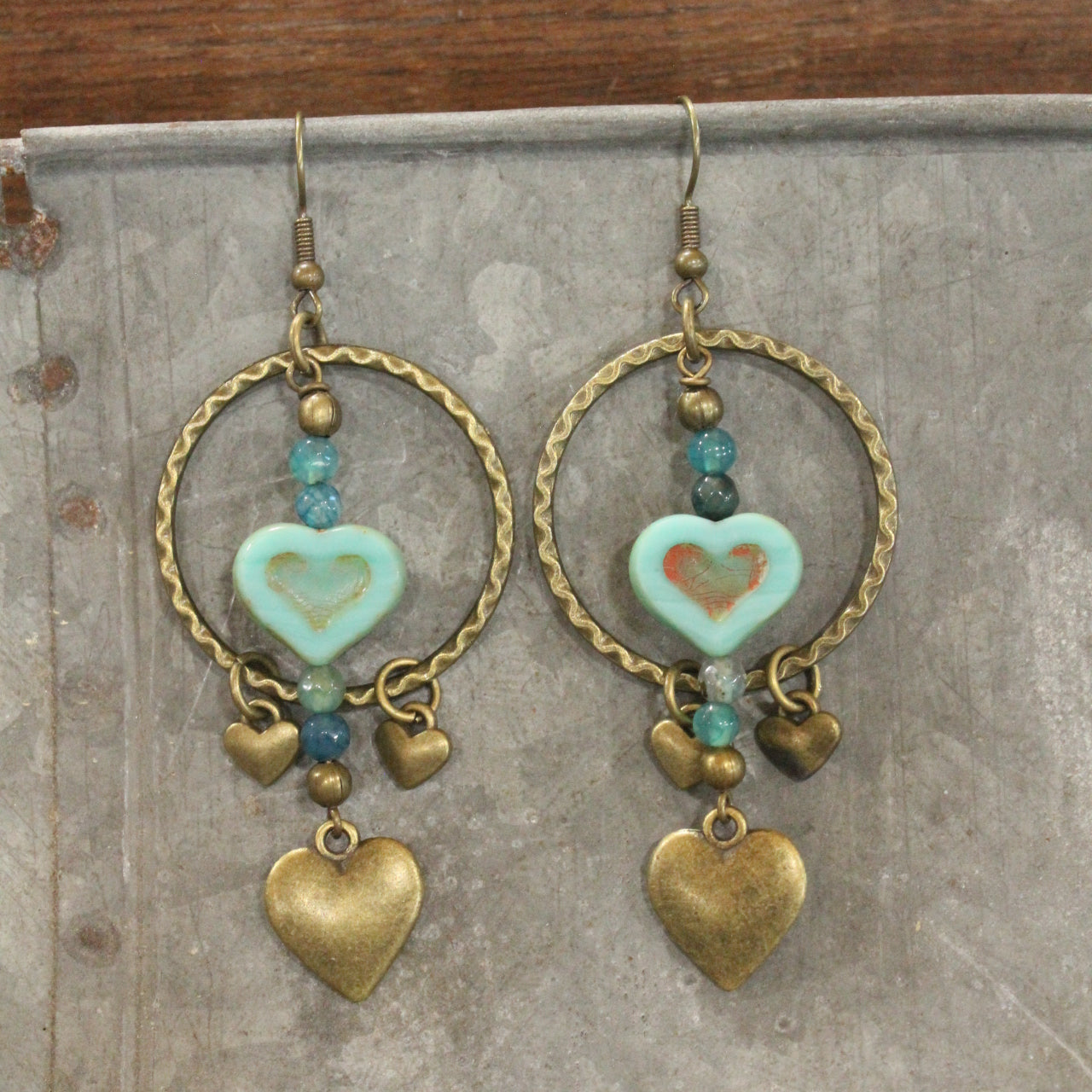 Layers Of Hearts & Vintage Czech Earrings