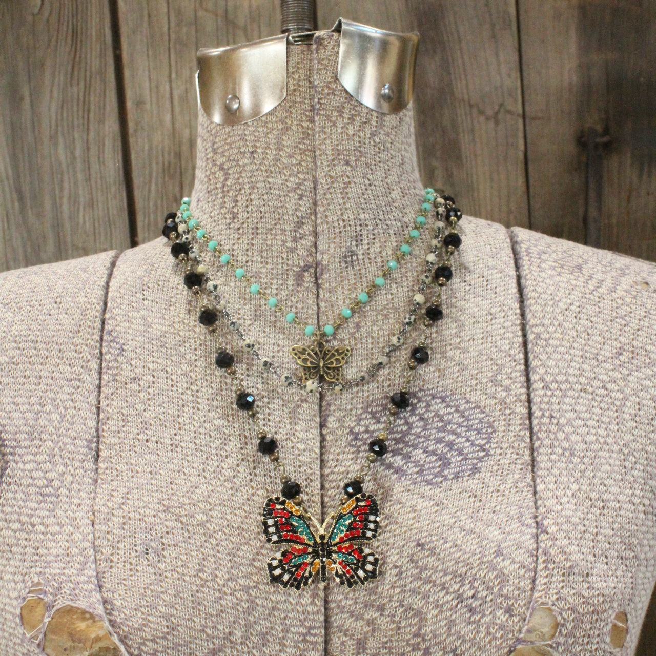 Spread Your Wings Black Butterfly Layered Necklace