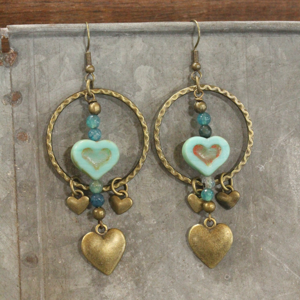 Layers Of Hearts & Vintage Czech Earrings