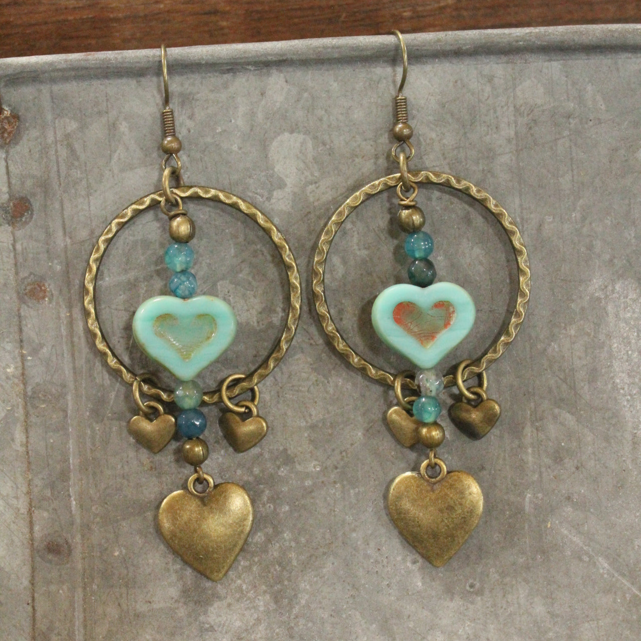 Layers Of Hearts & Vintage Czech Earrings