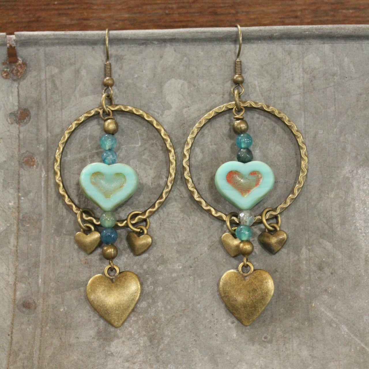 Layers Of Hearts & Vintage Czech Earrings