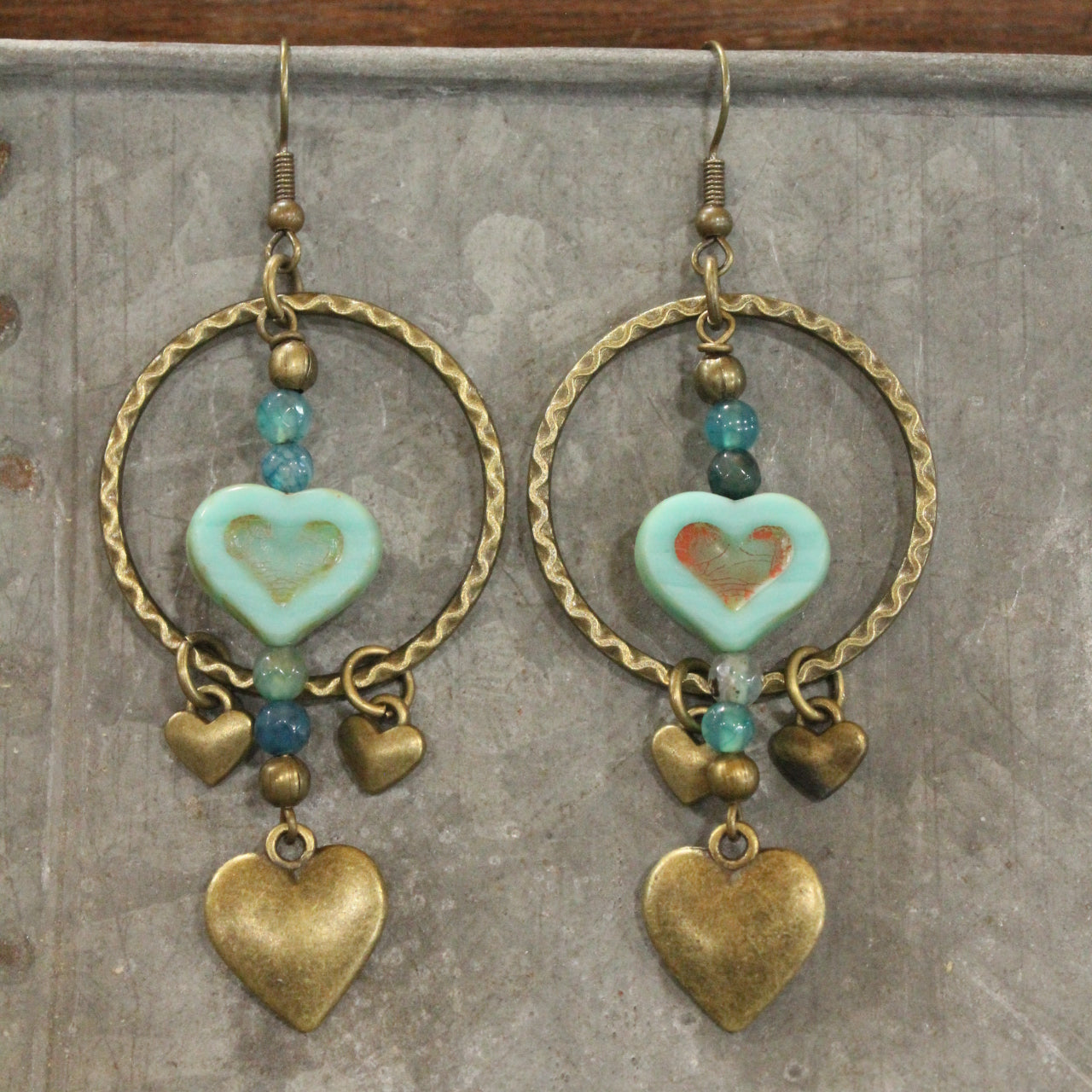 Layers Of Hearts & Vintage Czech Earrings