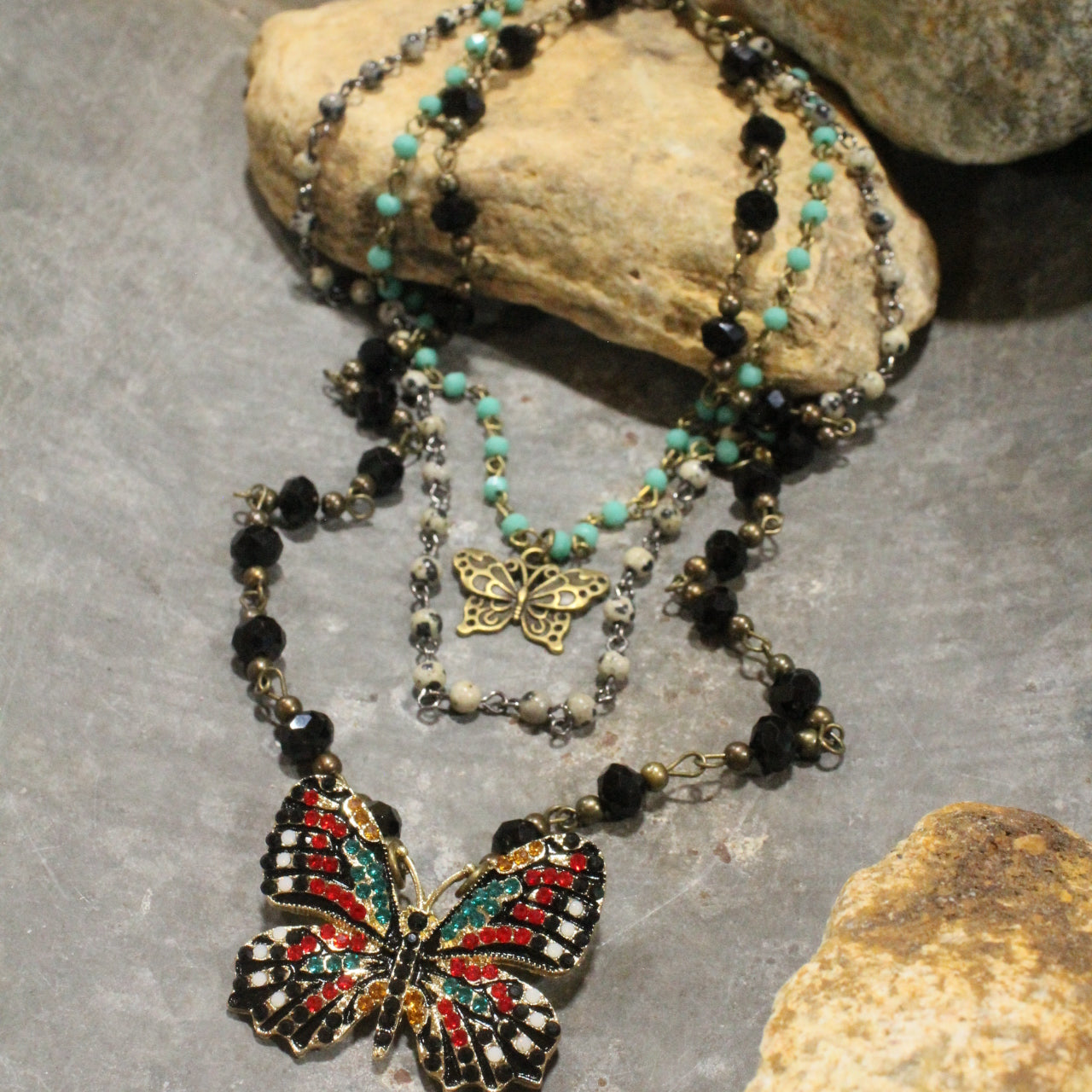 Spread Your Wings Black Butterfly Layered Necklace