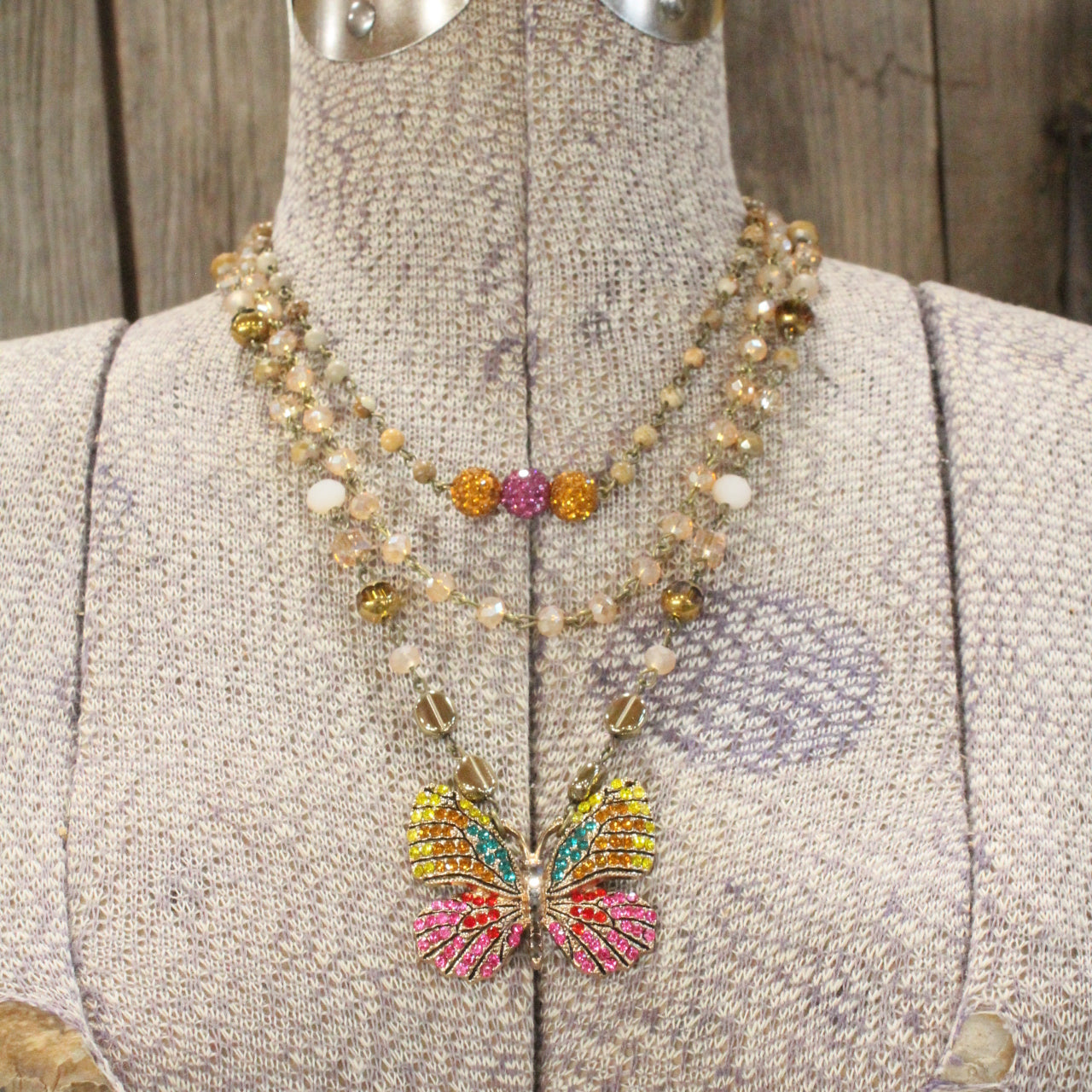 Spread Your Wings Raspberry Butterfly Layered Necklace