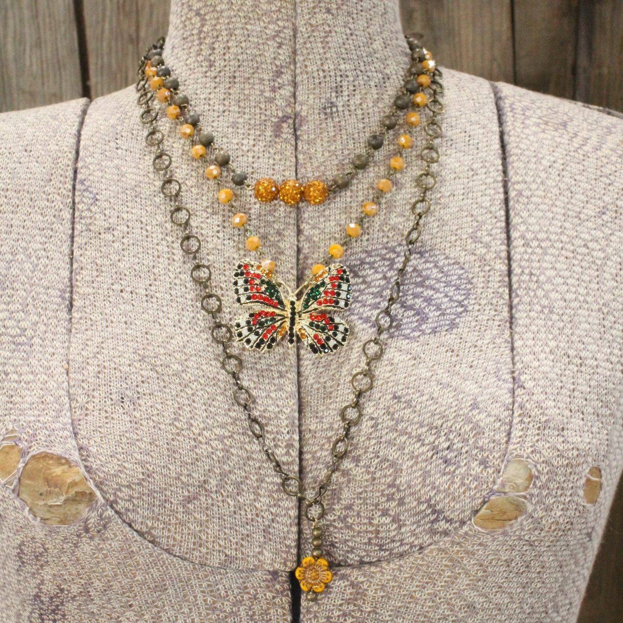 Spread Your Wings Mustard Butterfly Layered Necklace