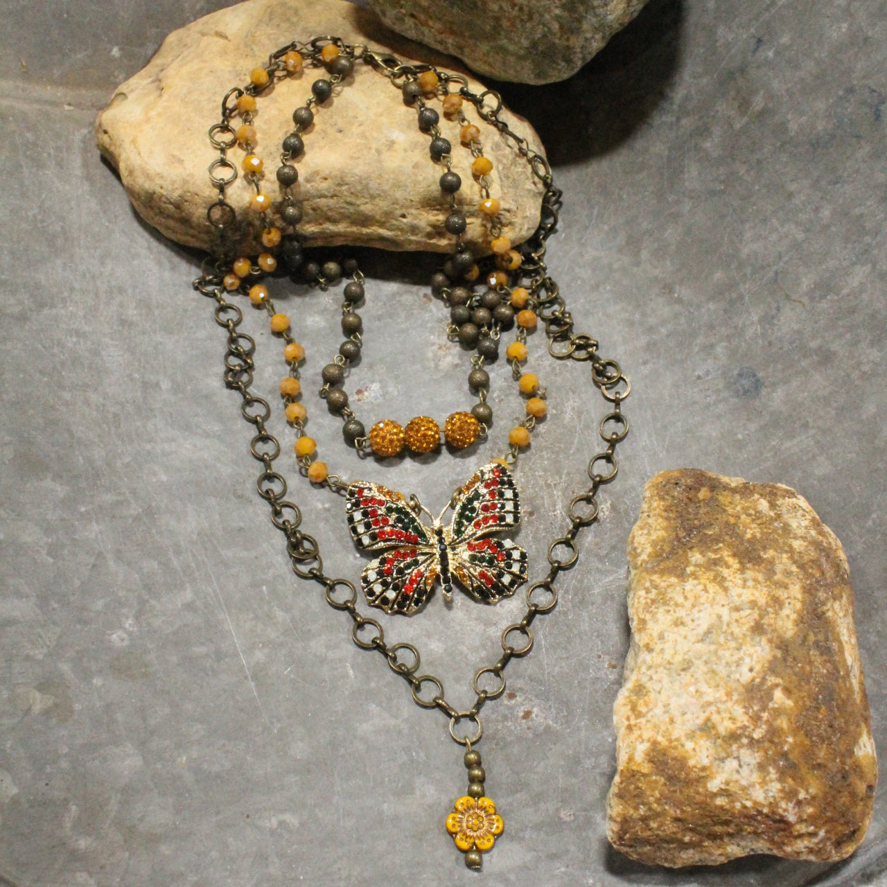 Spread Your Wings Mustard Butterfly Layered Necklace