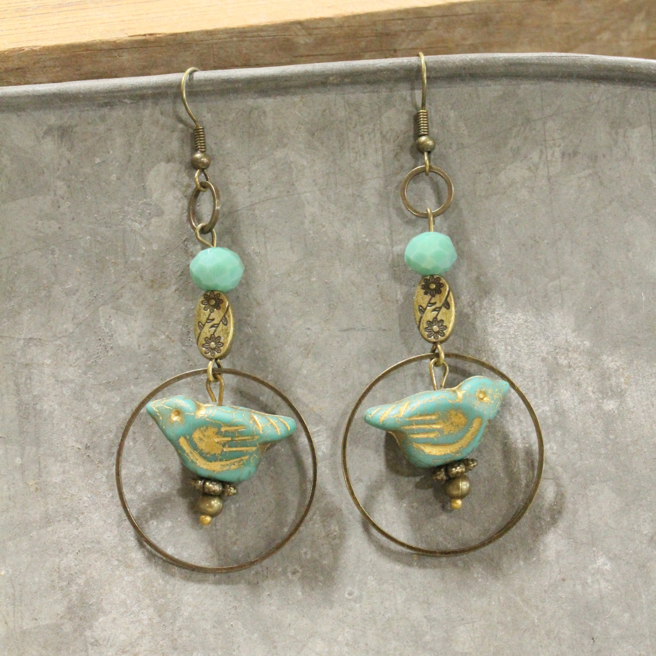 Bird Chirping Turquoise Czech Drop Earrings