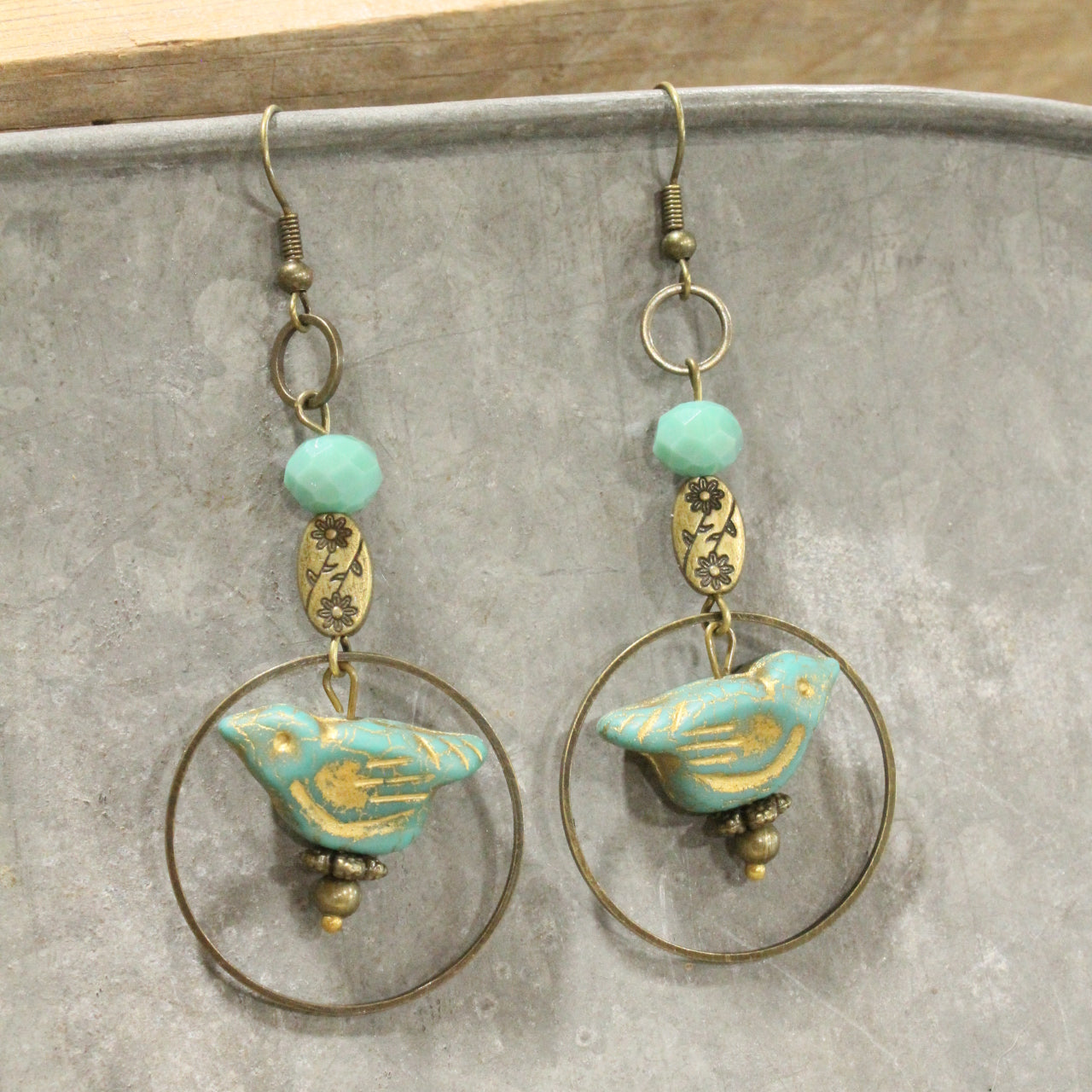 Bird Chirping Turquoise Czech Drop Earrings