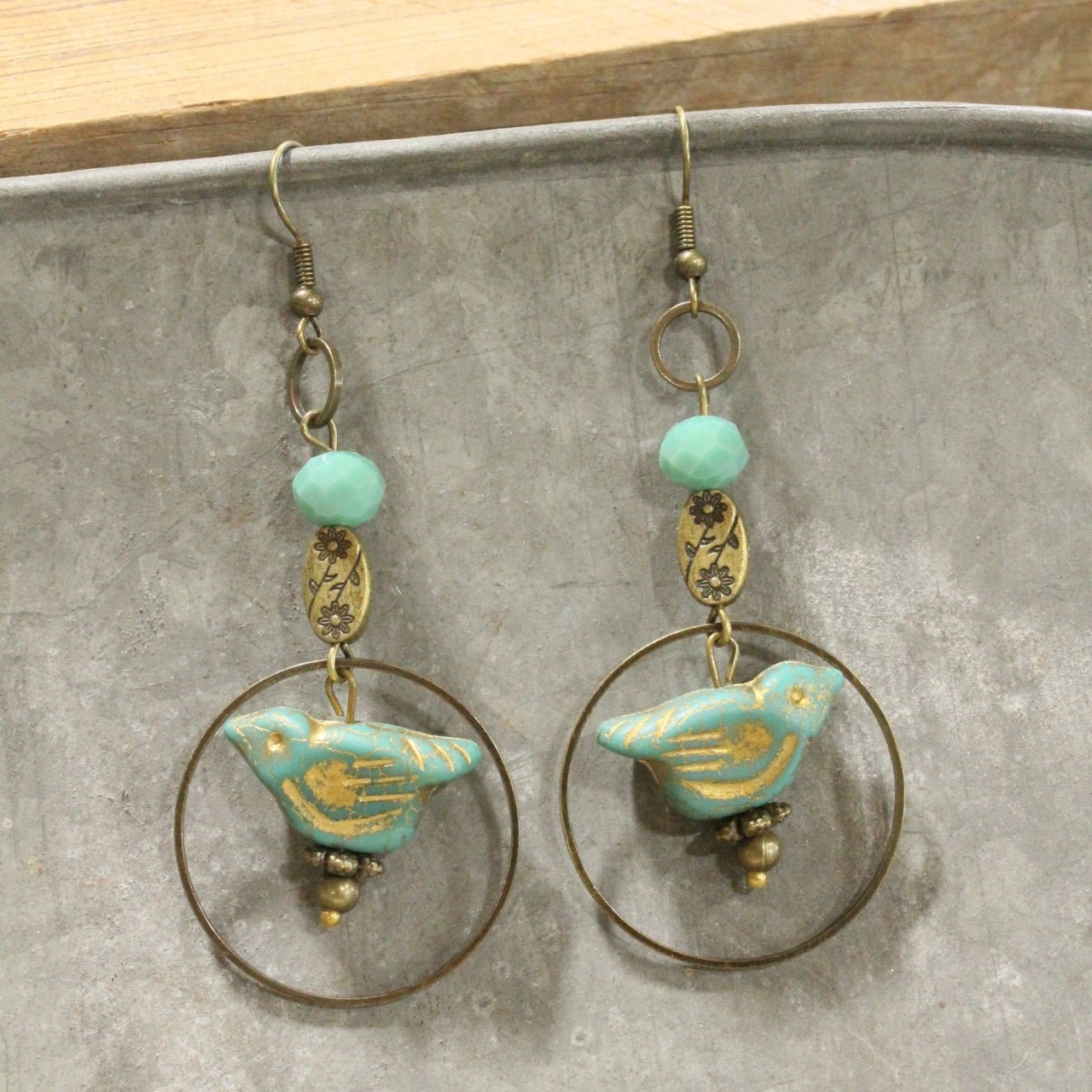 Bird Chirping Turquoise Czech Drop Earrings