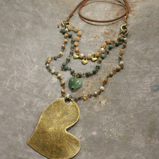 Layers Of Love Jasper & Bronze Heart Necklace