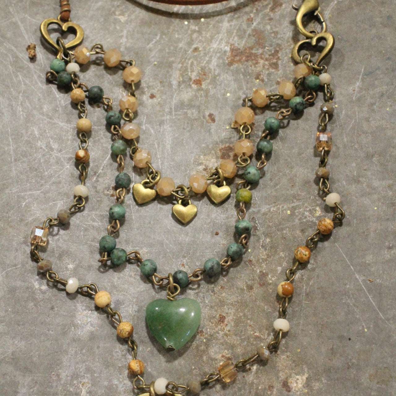 Layers Of Love Jasper & Bronze Heart Necklace