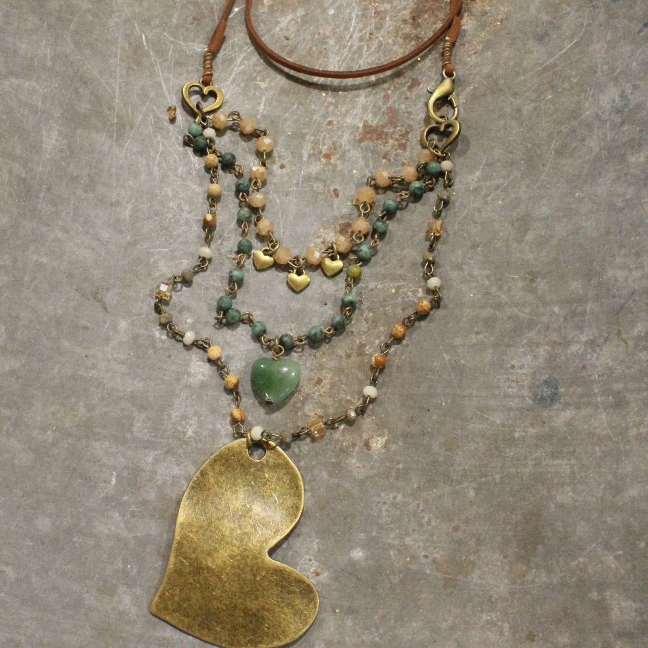 Layers Of Love Jasper & Bronze Heart Necklace